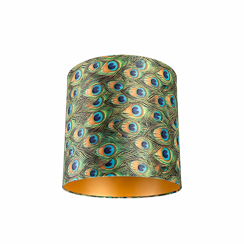 Abat – jour en velours motif paon 40/40/40 avec intérieur doré
