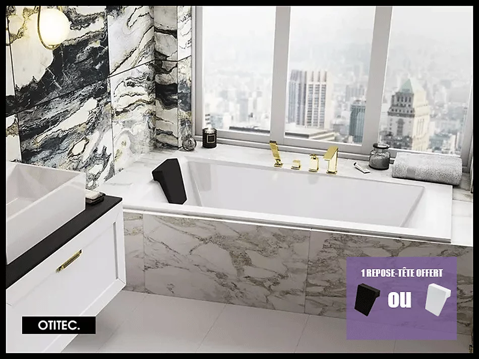 Baignoire Asymétrique sans Tablier – 160 × 90 cm, INTIMA SANS TABLIER, GAUCHE, avec Repose tête OFFERT