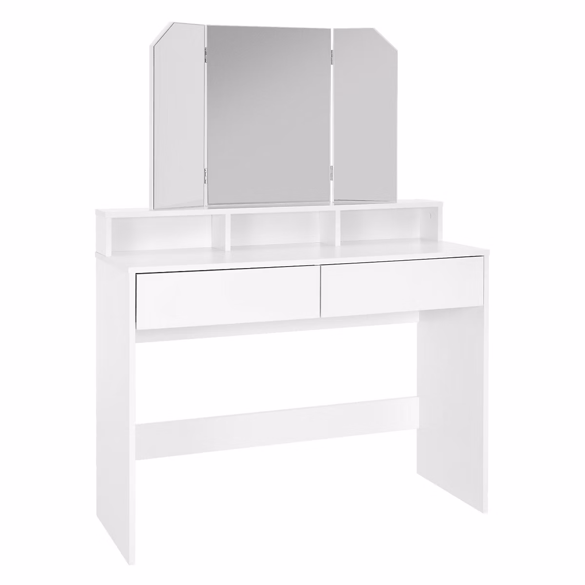 Coiffeuse avec miroir pliable moderne table de maquillage en MDF avec 2 tiroirs – Réf. VWOILNUQC0400346547