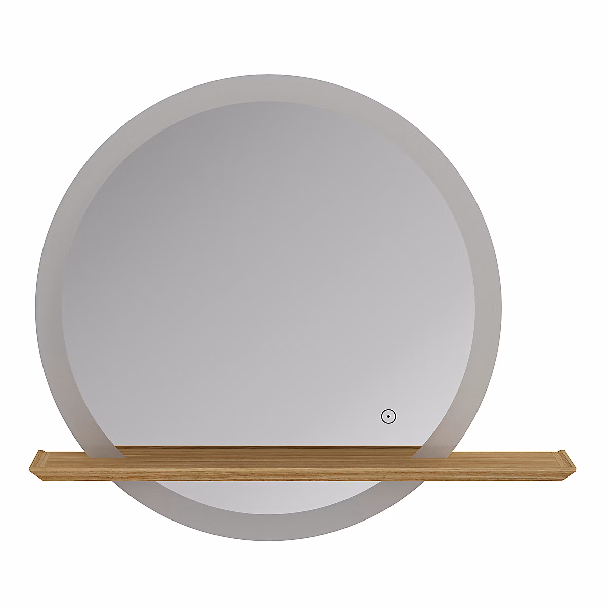 Miroir de salle de bains lumineux LED rond avec tablette bois – GoodHome Avela