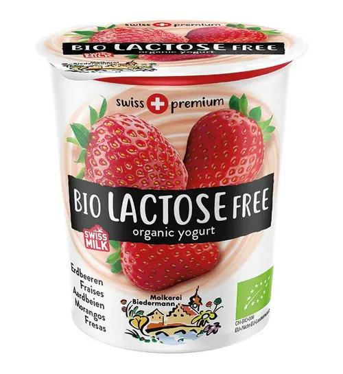 Yaourt de vache fraise sans lactose bio Biedermann – 200 g