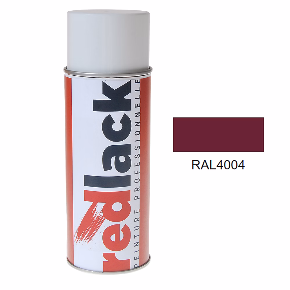 Bombe de peinture Aérosol – spray, 400ml, RAL 4004 Violet bordeaux, Brillant, multisupport, Redlack, RAL4004