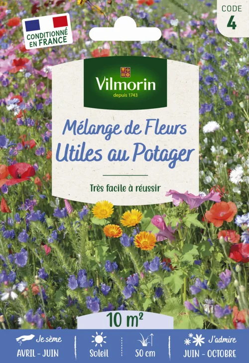 Mélange de fleurs utiles au potager Vilmorin - graines à semer pour 10 m² de surface