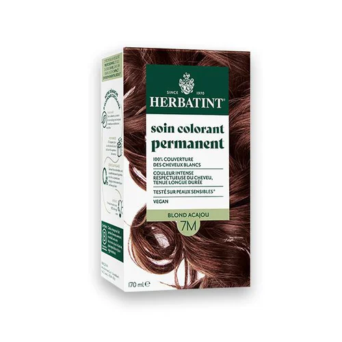 Coloration permanente pour cheveux blond acajou 7M aux extraits végétaux biologiques vegan Herbatint - 170 ml