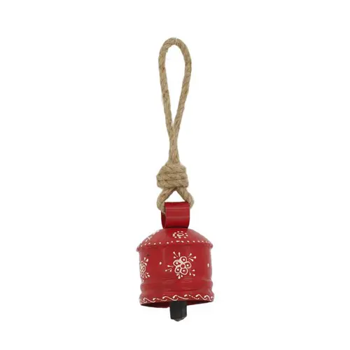 Cloche à suspendre en métal rouge et blanc - 7 x 7 x 10 cm