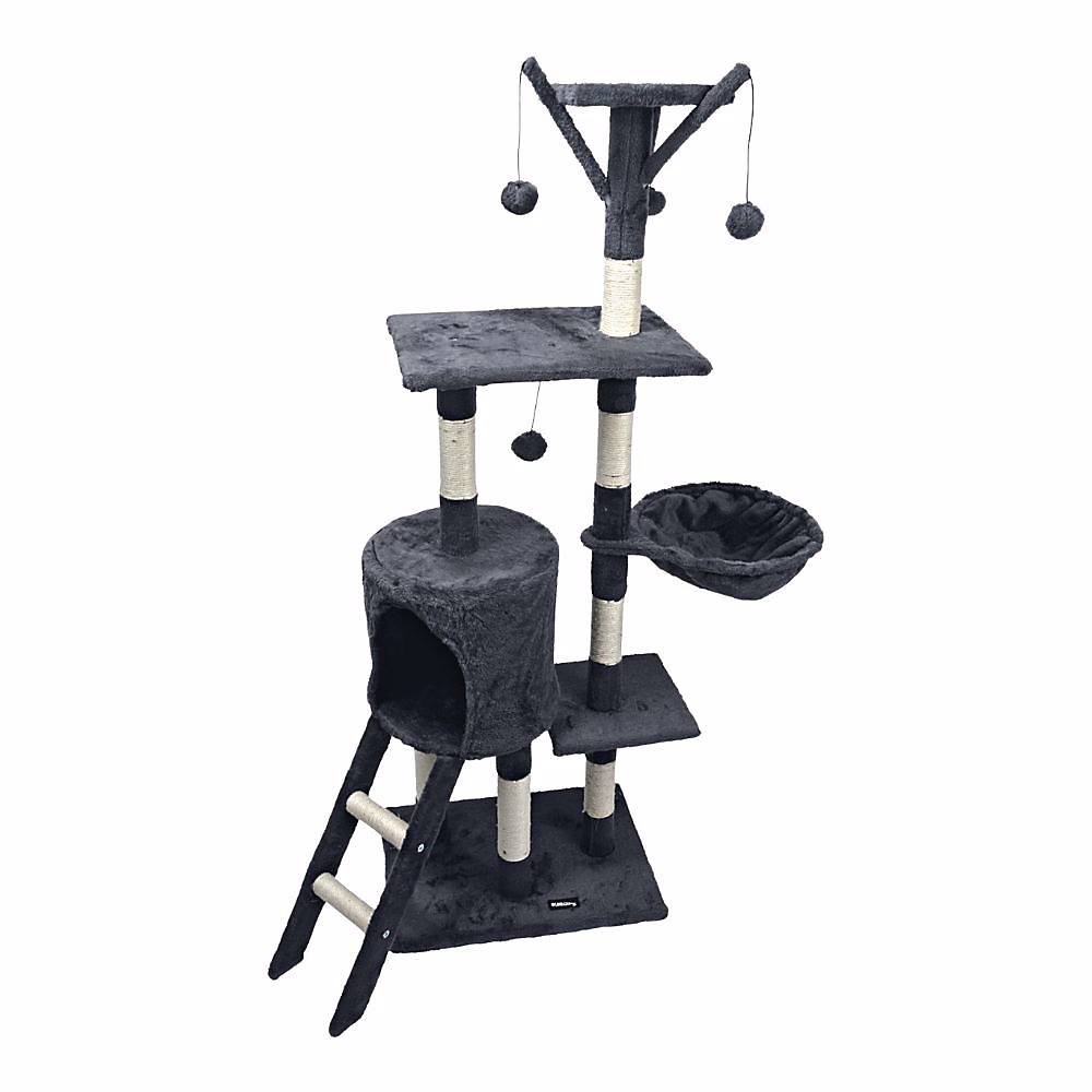 Arbre à chat Sydney – 4 plateformes et jouets L, Love Story, arbre à chat Anthracite 35 × 50 × 138 cm