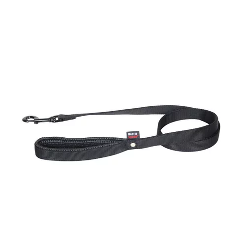 Laisse double noire Martin Sellier. 25 mm x 120 cm