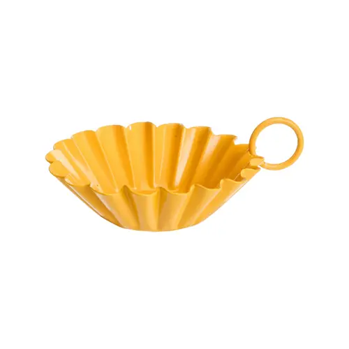 Porte-bougie forme fleur avec anse en métal jaune - 10,5 x 9 x 4 cm