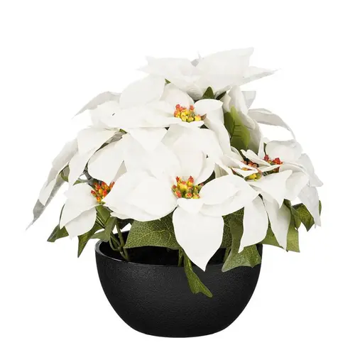 Plante artificielle Poinsettia blanc en pot - Ø 35 x H 30 cm