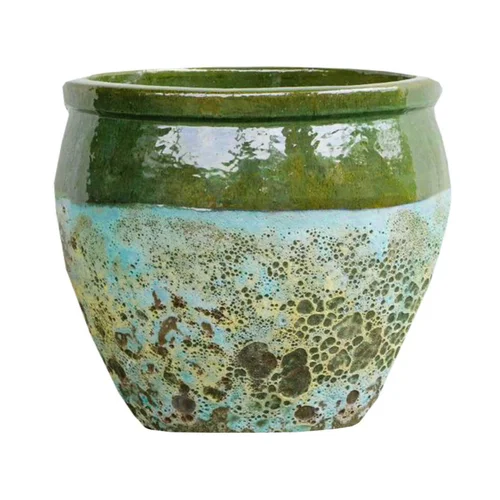 Cuvier en grès émaillé fait-main coloris vert Poterie du Bousquet Léon - Ø 29 x H 26 cm