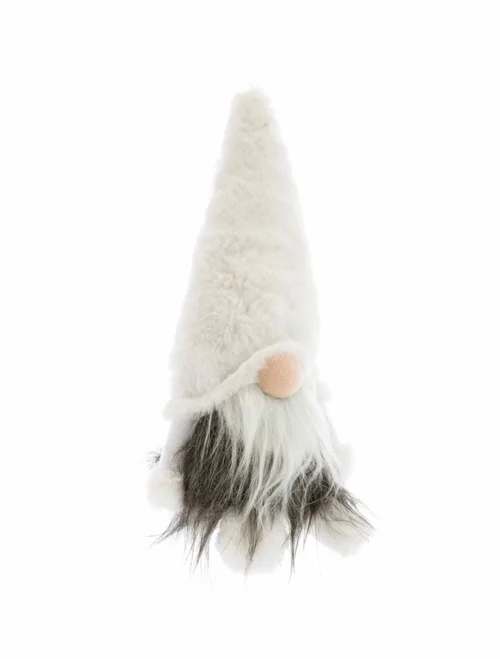 Gnome assis en tissu de couleur blanche - 17 x 13 x 31 cm