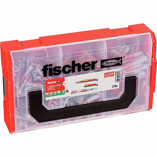 Boîte d'assortiment de chevilles DUOPOWER 210 pièces en FIXtainer – 4 dimensions | couvercle transparent
