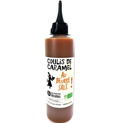 Coulis de caramel au beurre salé bio. Le pot de 220 g