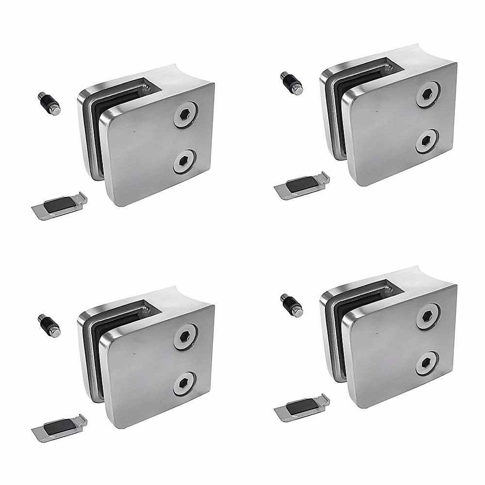 4 x Pince à verre pour tube diam. 42 | 4 modèle 21 – Ep. verre 8 – 76 mm – Inox 316 brossé GR320