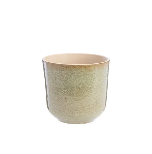 Cache-pot en céramique coloris jute vert Sandstone – 20 x 19,5 cm