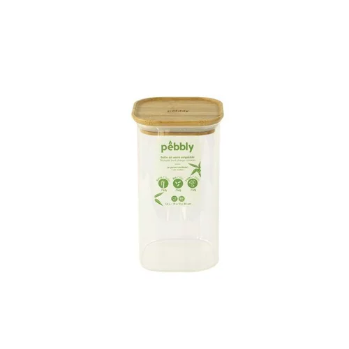 Boîte en verre empilable 1400 ml avec couvercle en bambou 11x11x20 cm