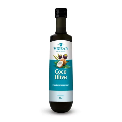 Huile Olive-Coco bio en bouteille de verre de 50 cl