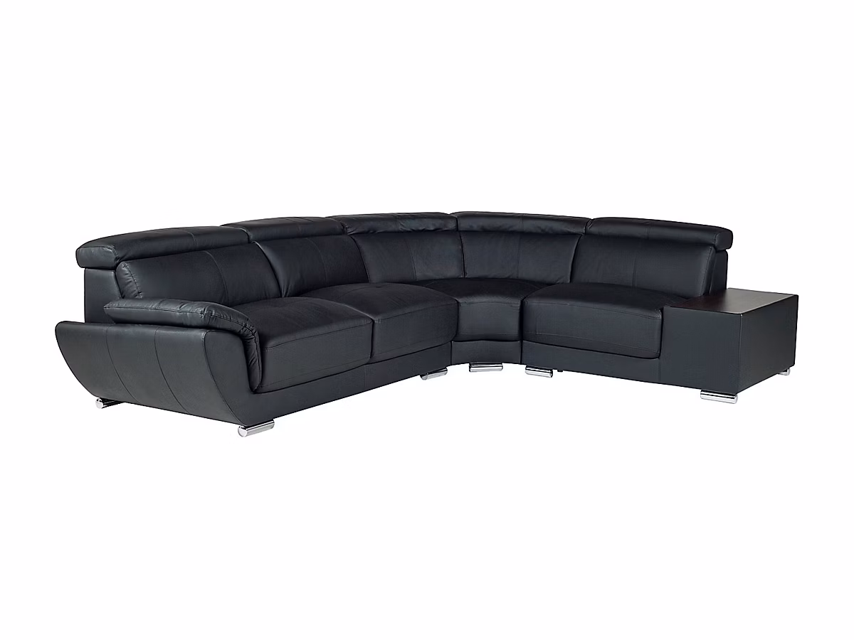 Canapé d'angle en cuir NAHIA – Noir | Angle droit
