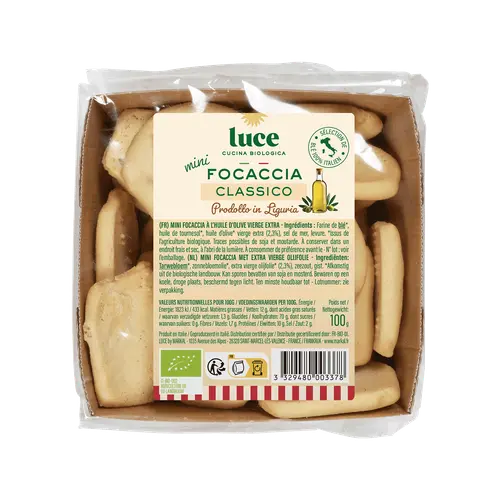 Mini focaccia origan & olives noires bio Luce - 100 g