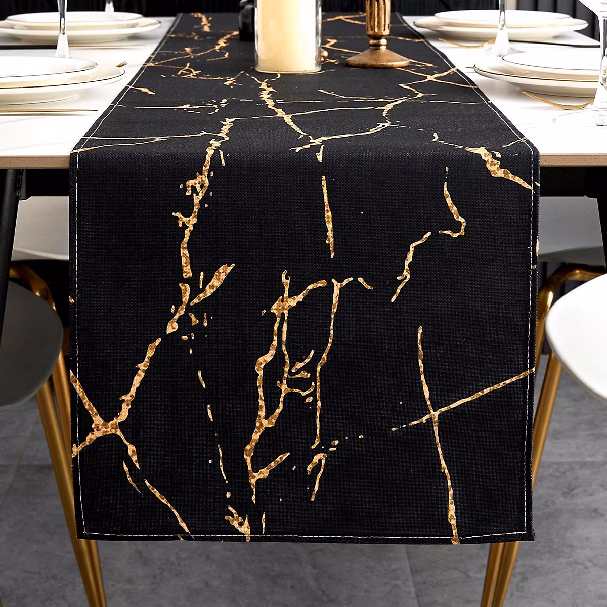 Chemin de Table Noir et Or 140 × 40 cm