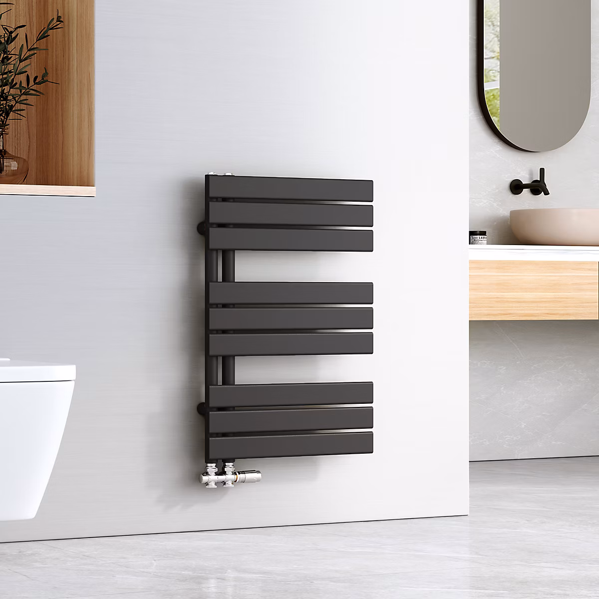 EMKE Radiateur à Eau Chaude pour Salle de Bain – Sèche-Serviettes Plat Noir 762 × 500mm 397W