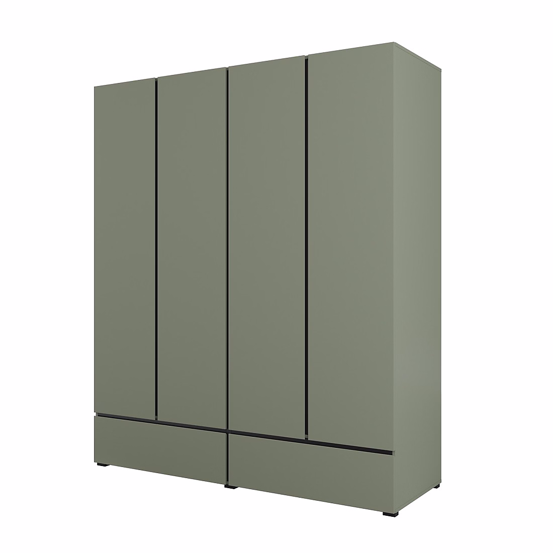 Armoire penderie – Armoire HAVANA 180 cm 4 portes et 2 tiroirs Coloris vert sauge et noir Design moderne et grande capacité