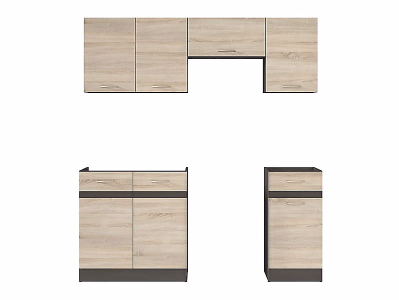 Cuisine complète 180 cm – Ensemble de meuble de cuisine coloris chêne Sonoma/Marron | sans plan de travail