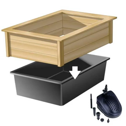 Bassin préformé Quadra Wood 1, cadre bois + pompe, UBBINK - 225L