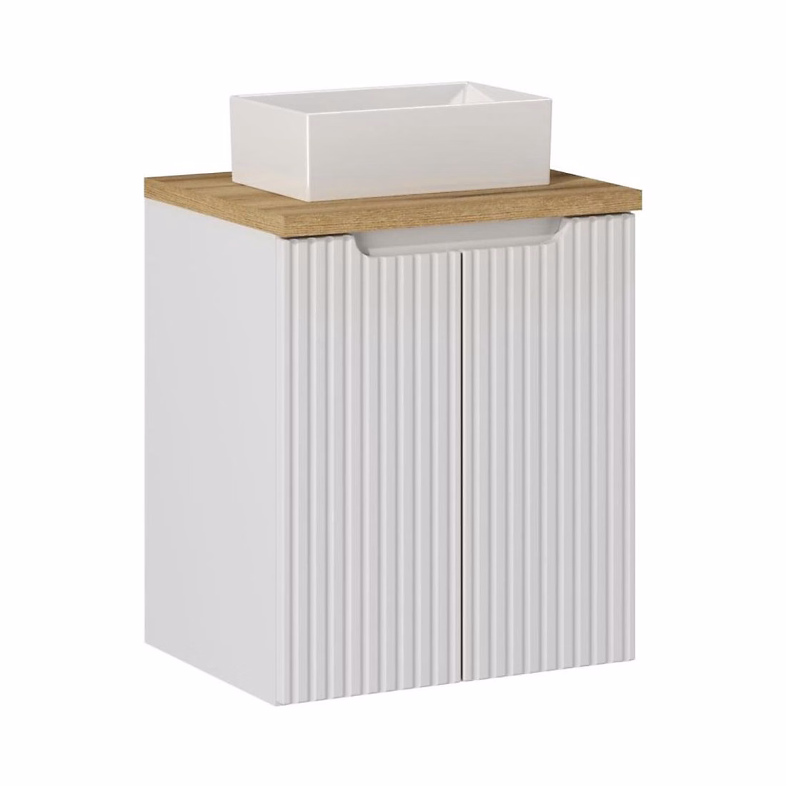 Meuble vasque – Ensemble de salle de bain VANO blanc 50cm : meuble sous vasque à placards et plan pour vasque et vasque à poser rectangulaire