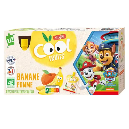 Pack de 12 gourdes de purée de fruits pomme banane Vitabio Pat’ Patrouille - 12 x 90 g