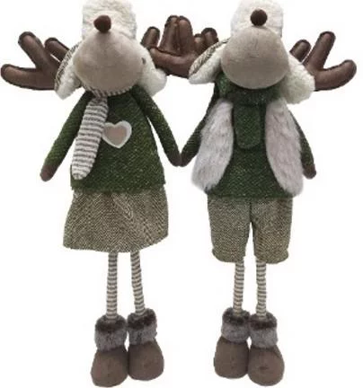 Renne garçon debout en tissu vert marron - 32 x 28 x 88 cm