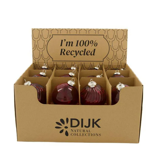 Boule décorative de Noël coloris rouge en verre recyclé - Ø 8 cm
