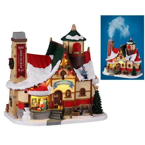 Bâtiment lumineux Santas Wonderland Village Lemax Chalet du Père Noël – 24 x 15,2 x 21 cm
