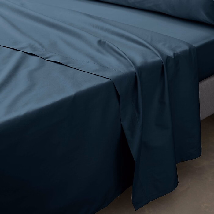 Drap plat 2 personnes 240 × 300 cm Percale de coton 78 fils Coloris Bleu nuit