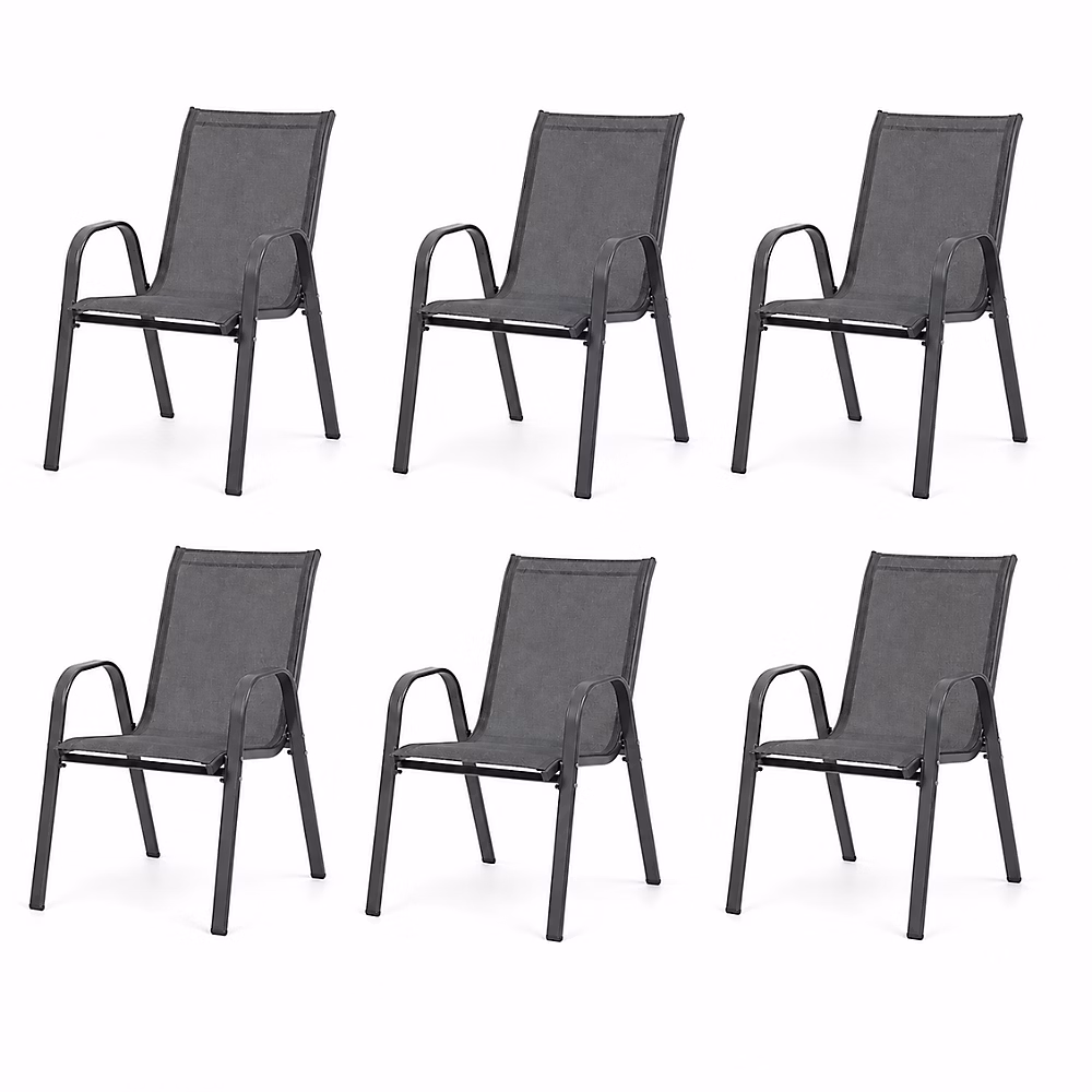 Chaises de jardin tissu x6 – Gris, Empilables, Textilène, H.54 cm, Acier