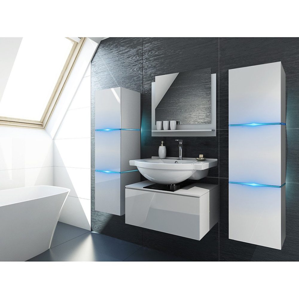 Ensemble meubles de salle de bain blanc collection OWL. 2 colonnes 37 × 110 × 35 – meuble sous vasque