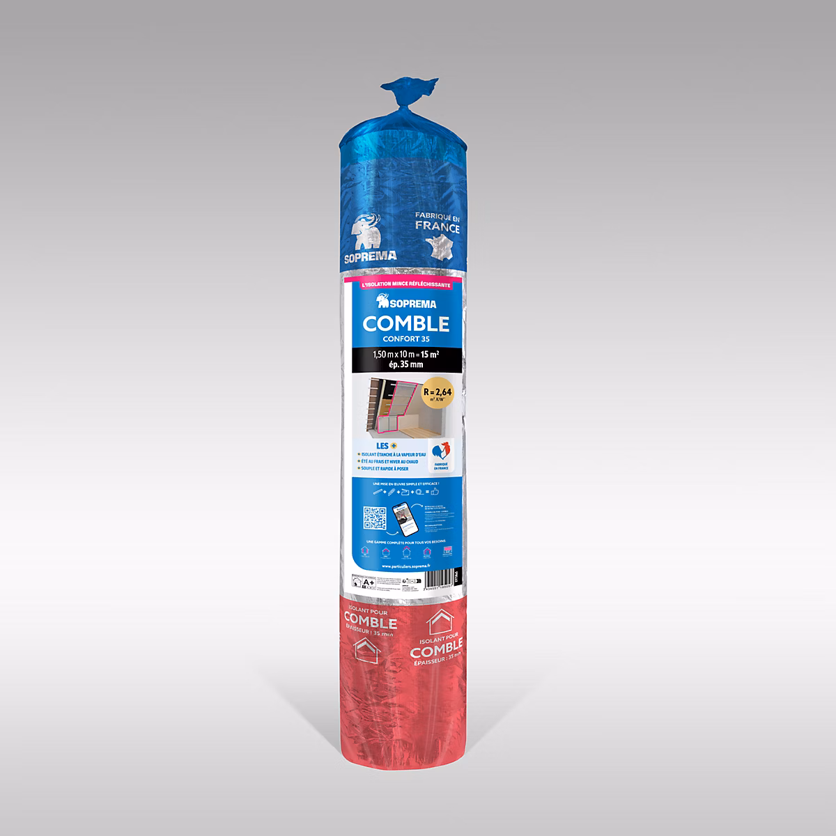 Isolant mince COMBLE CONFORT 1.5 × 10m – Ep.3.5mm R=2.64 Soprema