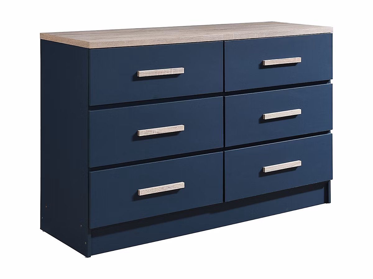 Commode 6 tiroirs – Bleu et naturel, SKAIDO