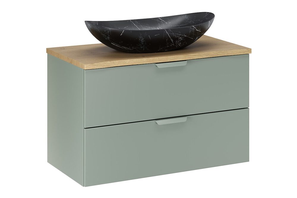 Meuble vasque – Ensemble meuble et vasque Lena 80 cm ASTER vert avec plan en chêne