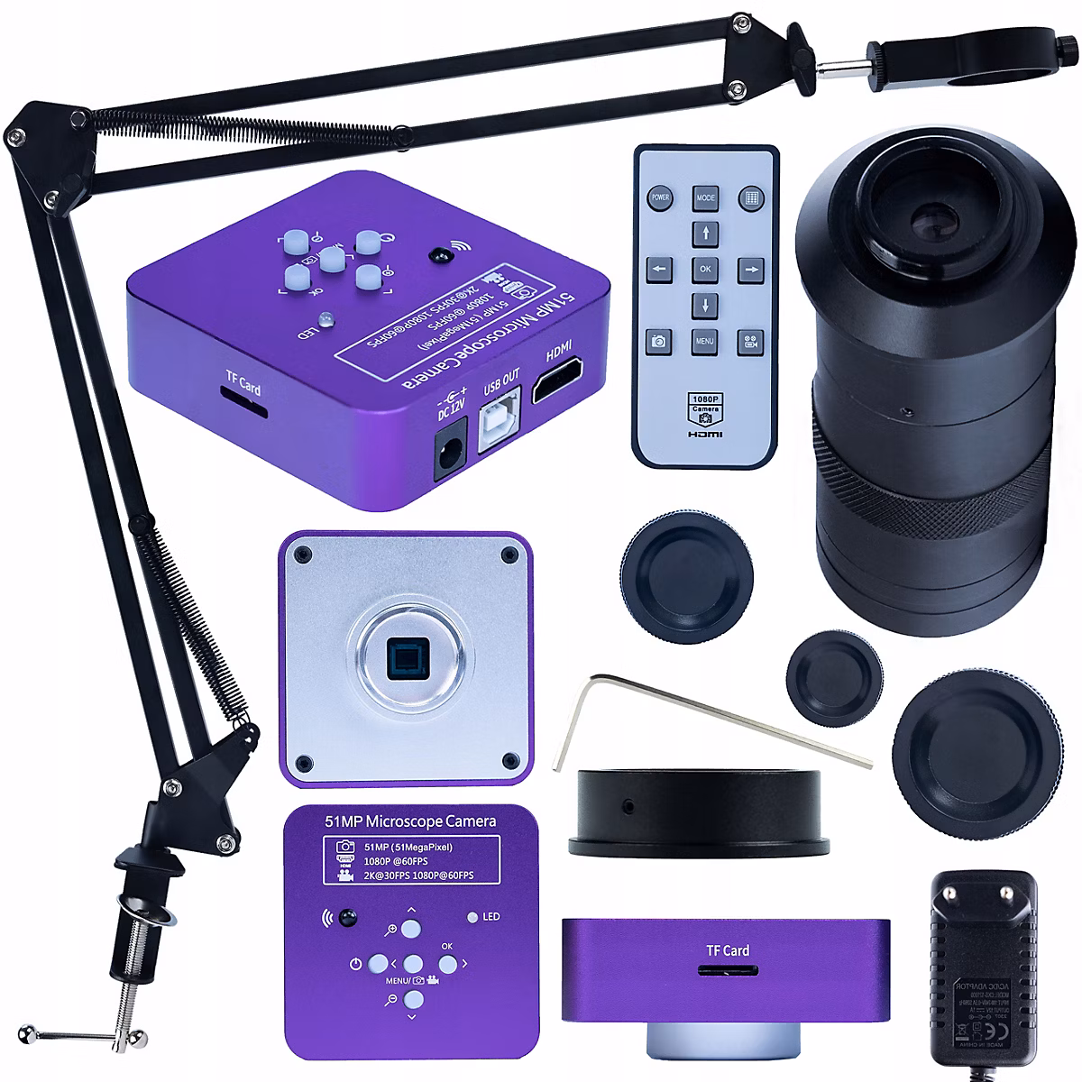 Caméra Microscope Numérique KMPPP – HDMI | USB 51MP | Full HD | 4K | Set avec Objectif 100x | Bras ODM | Usage Pro