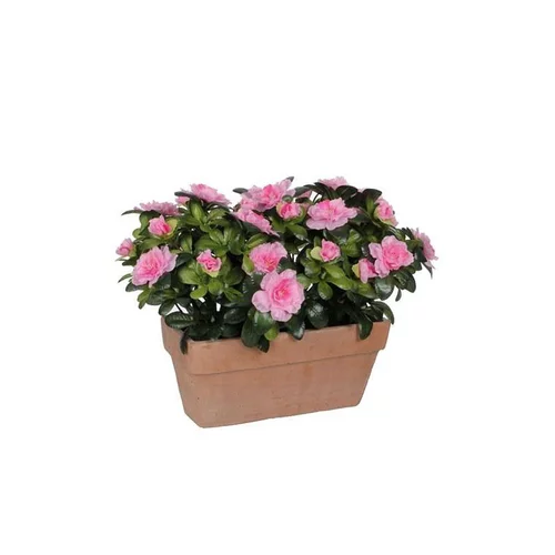 Azalea rose clair artificielle en jardinière Terra 27x13x33 cm