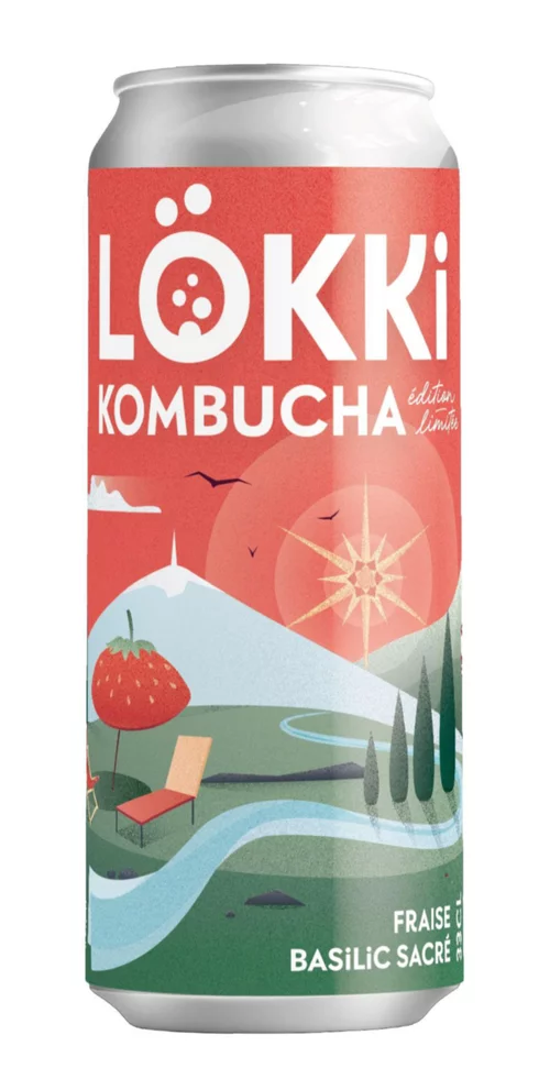 Bouteille de Kombucha fraise basilic Scare canette Lökki - 33 cl