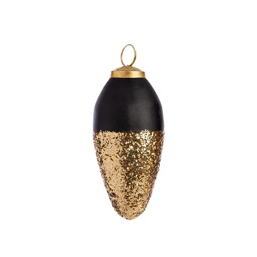 Boule en verre forme pomme de pin à paillettes noir et or - Ø 6 x H 12,5 cm