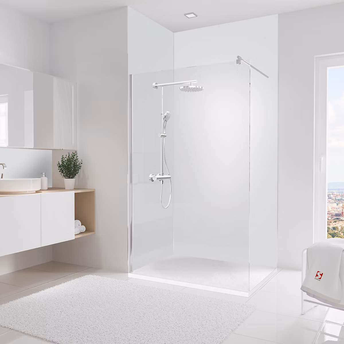 2 panneaux muraux de salle de bains l.120+90 × 255 cm | blanc – Schulte DécoDesign