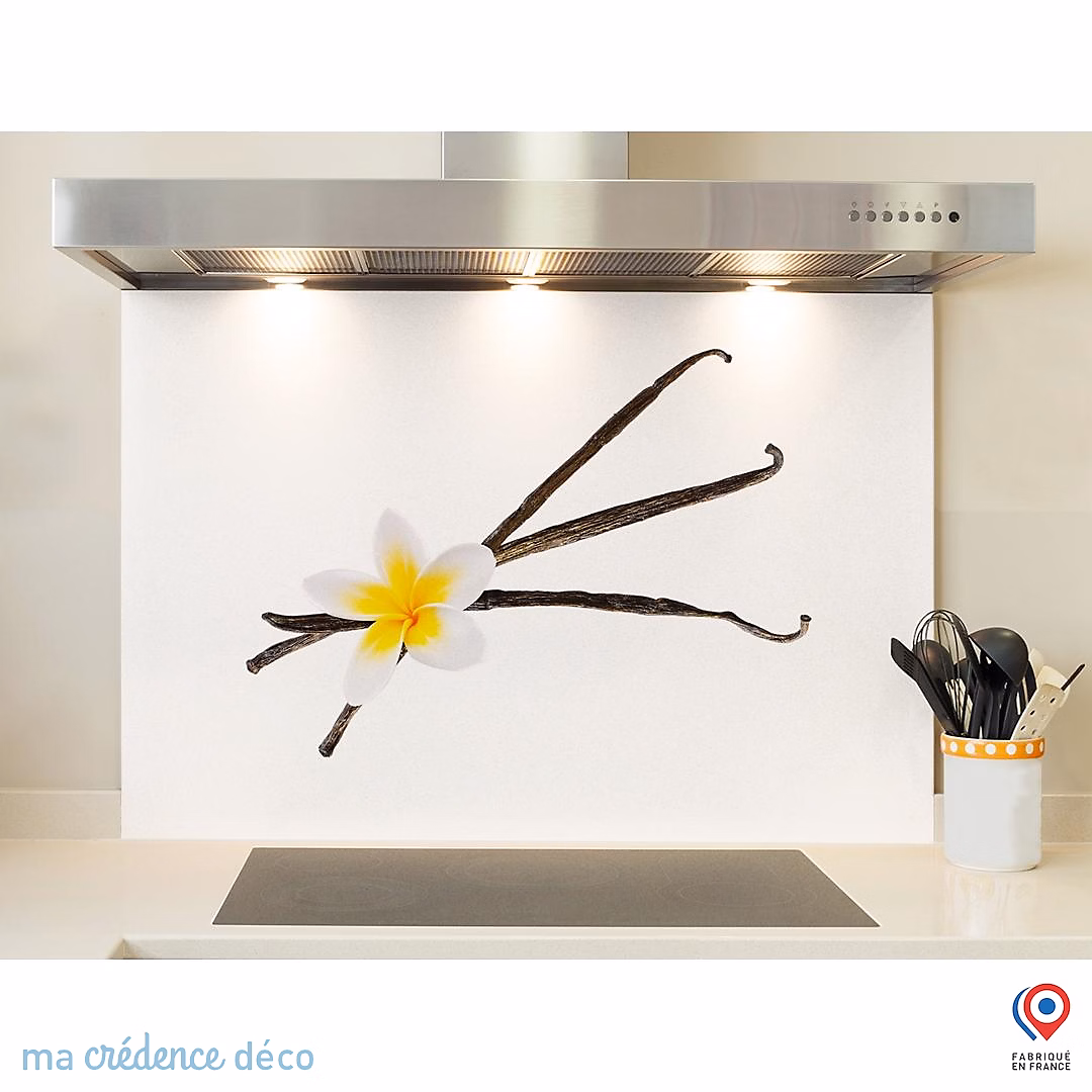 Crédence cuisine fond de hotte fleurs et vanille – Alu composite, L 60 cm x H 45 cm, MaCrédenceDéco