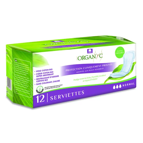 Serviette normale pour incontinence Organyc - 12 pièces