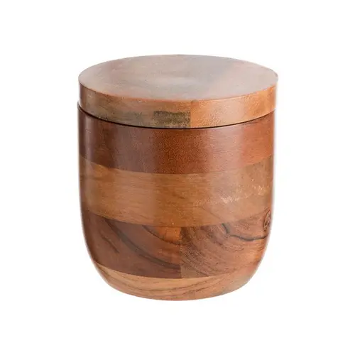 Pot à sel rotatif en bois de manguier naturel - Ø 10 x H 10 cm
