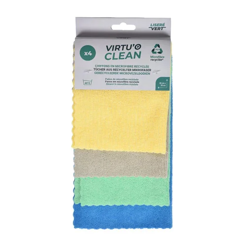Chiffons en microfibre recyclée coloris multicolore Liseré Vert - x 4