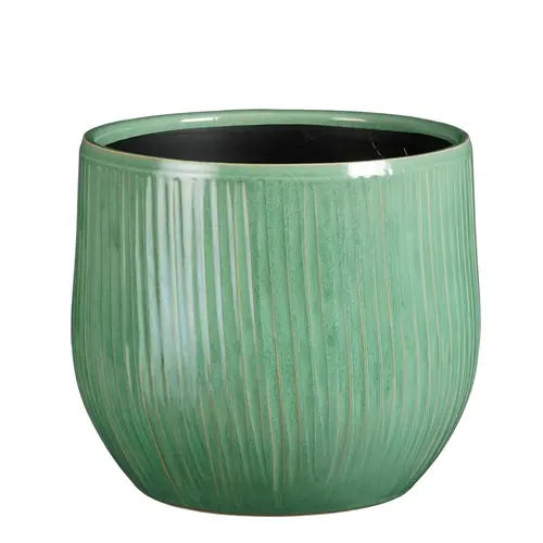 Pot rond cannelé coloris bleu en céramique Pablo Mica Decorations - 22 x Ø 24 cm