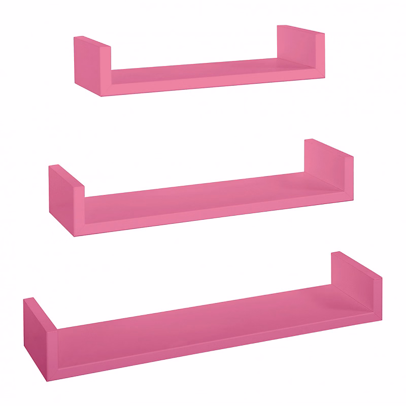 Ensemble de 3 étagères murales design – couleur fuchsia, 60 × 8 cm x 15,5 cm, 50 × 8 cm x 15,5 cm et 40 × 8 cm x 15,5 cm